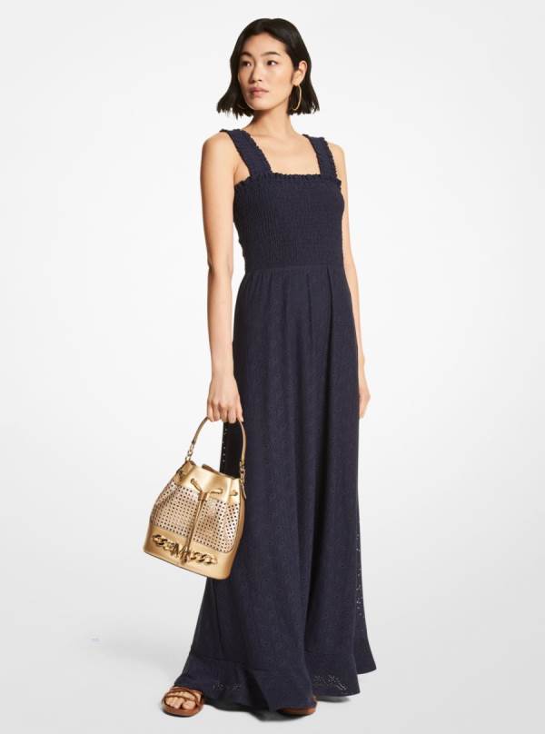 Damske Saty Michael Kors Paisley Eyelet Smocked Woven Modre - Oblecenie Michael Kors Obchod | UVSZD-0718
